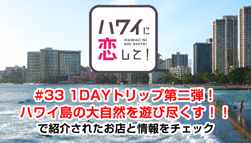 ハワイに恋して！「#33 1DAYトリップ第二弾！ハワイ島の大自然を遊び尽くす！！」で紹介されたお店と情報をチェック